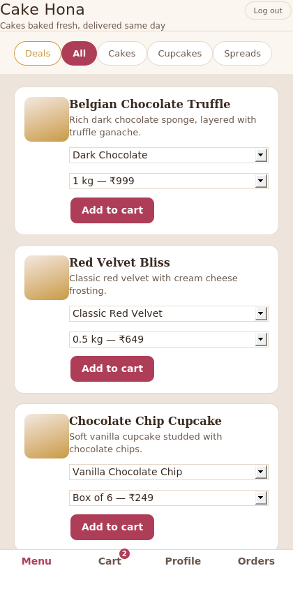 Cake Hona product categories